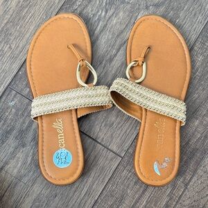 T.J.Maxx Brown Sandals with Gold Detailing